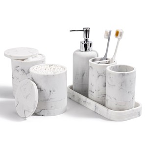 Ceramic Marble Bathroom Accessories Set | Soap Dispenser <b>Toothbrush</b> <b>Holder</b> Wholesale - Product Image 1