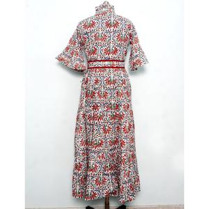 Wholesale Ladies Casual Daily Maxi Dress O-Neck Flare Sleeves Floral <b>Block</b> <b>Printed</b> Cotton Breathable Loose Fit Natural Waist - Product Image 6