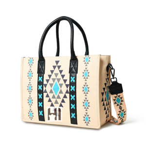 Bolso Tote de Lona Azteca Hecho a Mano para Mujer, Asa de Cuero Genuino, Bolso con Cremallera Ecológico - Product Image 3