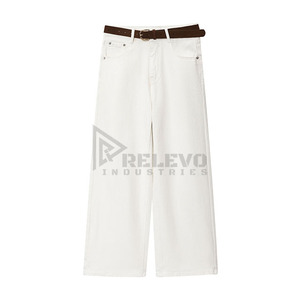 Relevo Pantalones Vaqueros de Mujer de Cintura Media y Pierna Ancha, de Algodón, para Invierno, Color Liso, Lavado a la Piedra, Ajuste Holgado, Estilo Casual Urbano - Product Image 4