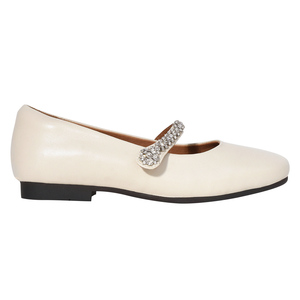 Ann'S Women's Beige Genuine Leather Mary Jane Ballet Flats Pearl Strap <b>Shoes</b> - Product Image 2