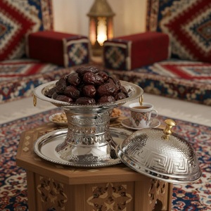 Bol de service en acier inoxydable poli avec couvercle, design arabe traditionnel fait main, plat de mariage, compatible lave-vaisselle - Product Image 5