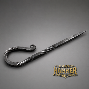Hand Forged Twisted Iron Stick with Curved <b>Loop</b> End Rustic Black Finish for Craft Home Decor and Custom Metalwork Applications - Product Image 1