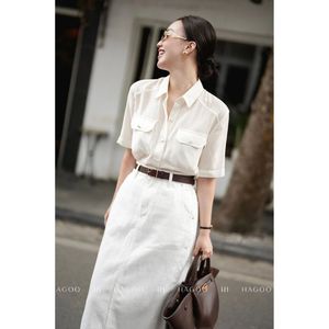 A8123 Camisa de Manga Corta Tejida para Mujer, Fabricada en Vietnam, con Bolsillo de Parche, Blusa Informal Elegante - Product Image 3