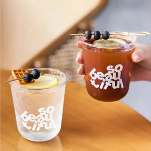 Vaso de Plástico Desechable Transparente Esmerilado para Café, Jugo, 12 oz, con Logotipo Personalizado, Película de Sellado, Forma de U - Product Image 1