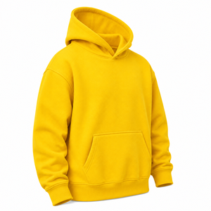 เสื้อฮู้ดโอเวอร์ไซส์ผู้ชาย ผ้าฟลีซ 100% คอตตอน สีเหลืองล้วน สวมใส่สบาย มีกระเป๋า ทรงปกติ เหมาะสำหรับใส่ในฤดูหนาว - Product Image 3
