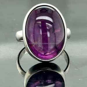 Silver Oval 925K Minimalist <b>Ring</b> with Natural <b>Amethyst</b> Stone Handmade February Stone Purple <b>Amethyst</b> <b>Ring</b> - Product Image 3