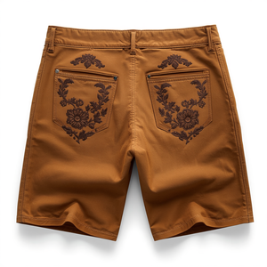 Pantalones Cortos de Gamuza Bordados Estilo Vintage para Hombre, Prenda Inferior Informal de Moda Premium, OEM ODM - Product Image 1