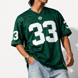 Jersey de Fútbol Americano Verde Transpirable de Malla con MOQ Bajo, 100% Poliéster, Ropa Urbana para Hombre, Cuello en V, Número 33, Ropa de Equipo, Pedidos al por Mayor OEM - Product Image 4