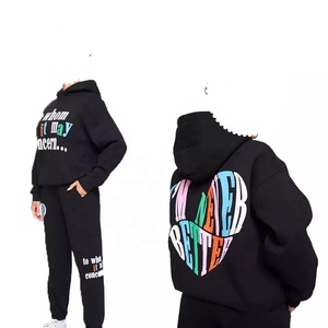 Women's Winter Hooded Casual Solid Breathable Lightweight Quick Dry Cotton/Fleece <b>Tracksuit</b> Set Quality Portable Puff Printing - Product Image 3
