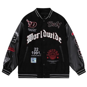Veste universitaire brodée pour homme, streetwear, col rabattu, design patchwork, coupe classique, polyester et coton, automne - Product Image 6