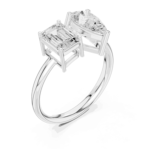 Bague de fiançailles unisexe Toi et Moi en or massif 18 carats avec diamant de laboratoire taille poire émeraude, sertie quatre griffes, style East West - Product Image 4