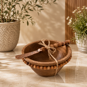 Bol en bois avec poignées en coquille, fait main, style méditerranéen, pour servir des en-cas ou décorer - Product Image 6
