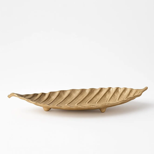 Leaf Shaped Metal <b>Decorative</b> <b>Plate</b> Handmade Modern Plant Pattern Gold Finish - Product Image 1