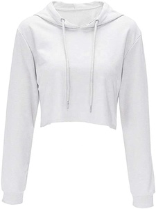 เสื้อครอปแขนยาวสำหรับผู้หญิง,เสื้อมีฮู้ดผ้าฝ้าย100% โพลีเอสเตอร์ทรงสั้นสำหรับผู้หญิง - Product Image 2