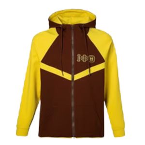 Iota Phi Theta Tech Fleece Hoodie Brown Gold Athletic Track Hoodie Greek Apparel Fraternity Zip Up Hoodie Stylish Fit - Product Image 1