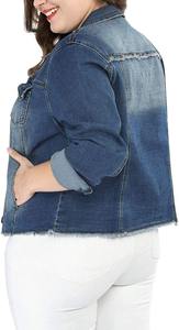 Veste en jean en coton confortable pour femme, taille personnalisée, poche plaquée matelassée sur la poitrine, logo personnalisé avec OEM - Product Image 2