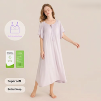Sweethoney-Camisón de primavera y verano para mujer, jersey de cuello redondo con pecho acolchado, bata larga lisa, ropa suave y fresca para el hogar