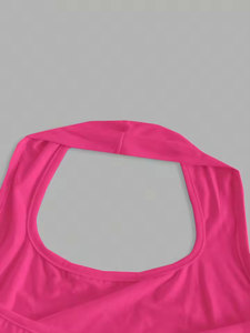 Women's Pink O-Neck Casual Silk/Cotton Satin Knitted Breathable Crop Tank <b>Top</b> Solid Color Athletic Workout - Product Image 2