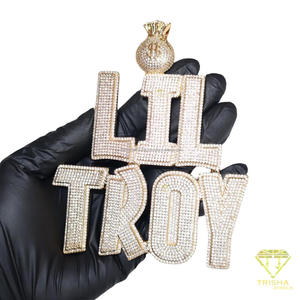 Iced Out Cuban Link Chain VVS Moissanite Letter Pendant Money <b>Bag</b> <b>Initial</b> Necklace Custom Hip Hop pendant - Product Image 4