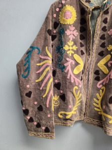 Brown <b>Velvet</b> Suzani <b>Jacket</b> <b>Women</b> Handmade Knitted Floral Heart Embroidery Boho Ethnic Winter Autumn Coat 100% Cotton Lining - Product Image 5