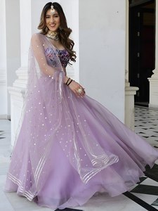 ชุดเดรสทรงเอไลน์ผ้าซาตินปักลายดอกไม้สีม่วงเอวทรงเอ็มไพร์พร้อมผ้าคลุมไหล่สำหรับงานแต่งงานและงานปาร์ตี้สำหรับผู้หญิง - Product Image 2