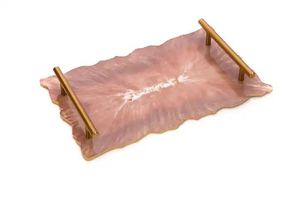 Plateau de service ovale en résine époxy fait main, style américain, poli, compatible lave-vaisselle, dernier design, attrayant, rose doré, pour salle de bain - Product Image 5