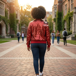 Heritage Masonic Regalia Women’s Red <b>Sequin</b> Varsity <b>Jacket</b> Long Sleeve Zip Up Baseball Bomber <b>Jacket</b> Greek Apparel - Product Image 4
