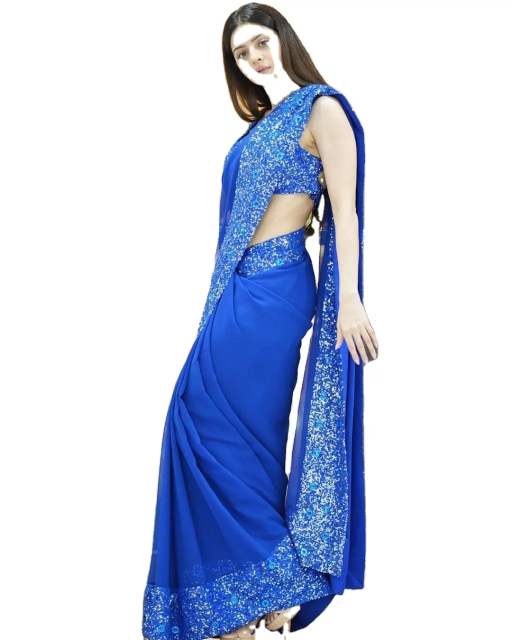 패션 디자인 새로운 파티 착용 블루 SEQUANCE 작업 SAREE 작업 블라우스 EID 파키스탄 컬렉션 특별 출시