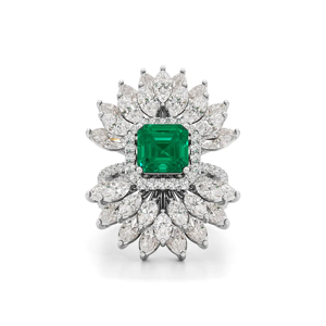 Luxury Emerald Cut <b>Cocktail</b> <b>Ring</b> With Marquise Diamond Flower Design Pave Setting Women's Fine Jewelry 18K Solid <b>Gold</b> - Product Image 4