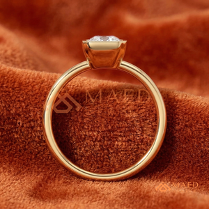 14K Yellow Gold Half-Bezel Radiant Solitaire <b>Ring</b> – Modern Floating <b>Emerald</b> Cut Band Yellow Gold Over <b>Silver</b> <b>Ring</b> - Product Image 3