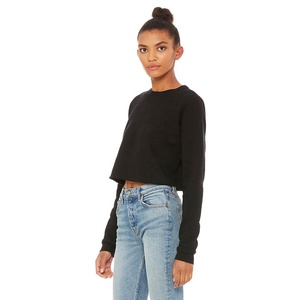 Bella Canvas <b>Women's</b> <b>Black</b> 7503 Regular Crew <b>Fleece</b> Sweatshirt Super-Soft Solid Sponge Sweater Front Logo Badge Embroidery - Product Image 2