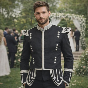 Veste doublette en laine noire - Tunique d'uniforme de défilé pour bagpipeur et batteur écossais - Disponible en plusieurs couleurs - Product Image 1