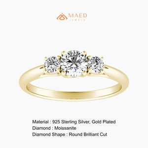 Maed Jewels LR 67 Nye ของผู้หญิงสามหินทองแหวนเพชรโมอิสซาไนต์ชุบเงิน-ของขวัญแฟชั่นสุดหรู - Product Image 6