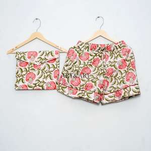 Conjunto de Pijama de Verano de Manga Corta para Mujer, Hecho a Mano, de Algodón, con Cuello, Estampado Floral, Elegante, para la Vida Diaria, Suave - Product Image 3