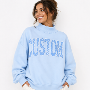Custom Letter Silk Screen Hooded Fleece 100% Cotton Oversized Unisex Winter Pullover Sweatshirt Light Blue Knitted - Product Image 1