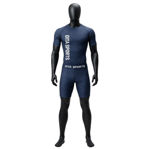 Ensemble de t-shirt et short de compression bleu marine pour homme, séchage rapide, extensible, pour entraînement fitness, sport, gym, vêtements de sport athlétiques - Product Image 1