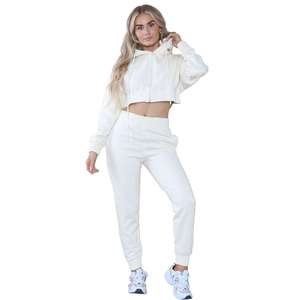 Ensemble de survêtement pour femmes, couleur unie, manches longues, capuche, fermeture à cordon, pantalon de jogging décontracté avec poches latérales, vêtements de printemps - Product Image 1