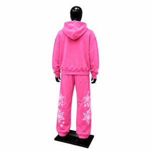 Conjunto de sudadera con capucha y pantalones deportivos con estampado de estrellas rosas para hombre, conjunto de dos piezas a juego, estilo urbano, en oferta - Product Image 2