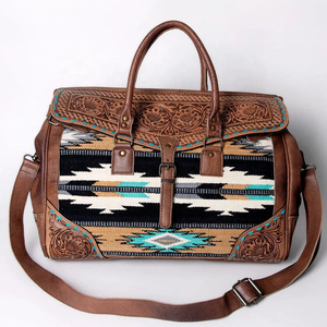 Duffel de cuero occidental Duffel de cuero genuino Aztec Southwest Weekender Duffle Weekender Duffel de viaje Duffel de cuero - Product Image 1