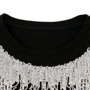 Nouveau T-shirt décontracté pour femme de bonne qualité avec strass, logo personnalisé, tissu respirant, couleurs et tailles personnalisables, prix abordable - Product Image 3