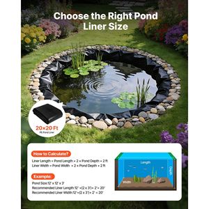 Bâche de bassin 20 x 20 pieds, épaisseur 14 mil, PE renforcé 3 couches, membrane imperméable pour poissons et koïs, bords ourlés avec 4 attaches pour bassins extérieurs - Product Image 2
