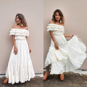 Boho Ruffled Ball Gown <b>Wedding</b> <b>Dress</b> Cotton Off-Shoulder Maxi <b>Maternity</b> Beach <b>Wedding</b> <b>Dress</b> - Product Image 3