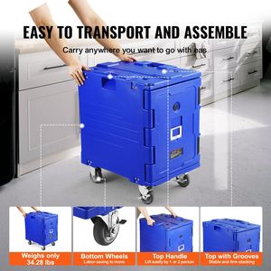 Blu isolato 82 Qt supporto per cibo fibbia pezzo unico caricatore anteriore W/maniglie ruote Hot Box ristorazione ristoranti alberghi - Product Image 5
