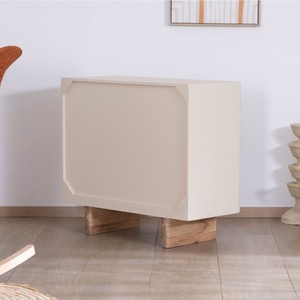 Vandana Royal Aspect Small designer storage unit in natural acacia wood with a <b>sandblasted</b> concrete effect finish Miona - Product Image 4