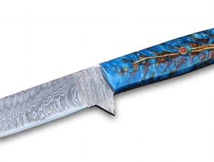 Cuchillo de Acero de Damasco Hecho a Mano con Mango de Resina de Piña Azul, Utensilio de Cocina - Product Image 3