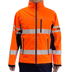 Men's <b>Orange</b> Hooded Quilted <b>Jacket</b> High Visibility Reflective Stripes Windproof Zipper Closure Stand Collar Regular Fit - Product Image 2