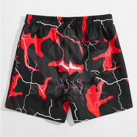 Short de bain pour homme noir et rouge à imprimé éclairs, séchage rapide, taille élastique avec cordon de serrage, pour la plage et le surf estival