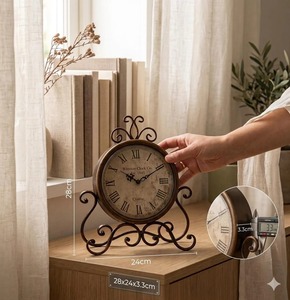 Winston <b>Clock</b> Co. Traditional Desk <b>Clock</b> Circular Shape Roman Numerals Quartz Movement Metal Frame Silent Operation - Product Image 5