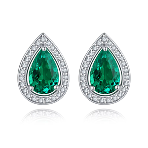 Boucles d'oreilles romantiques pour femmes avec diamant bleu taille poire, halo de diamants blancs et design étoile sur le dessus - Product Image 1